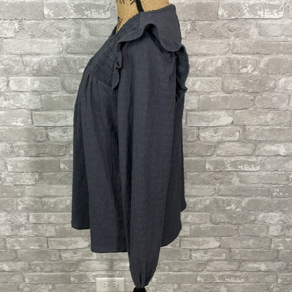 Loft Slate Blue Smocked Ruffle Top - Picture 3 of 6